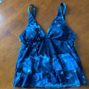 Magicsuit Blue Tankini Swimsuit Top with Plunging Neckline and Ruching